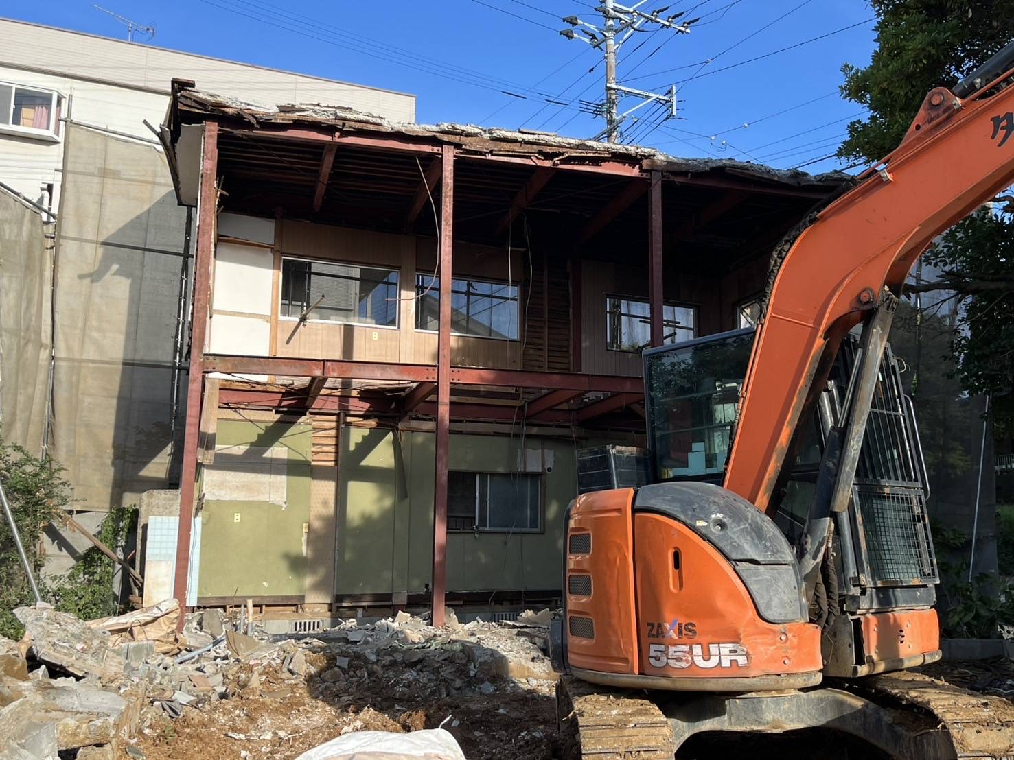 施工途中（木造及び鉄骨造住宅解体工事：広川町）